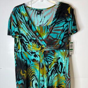 NWT Alfani Women's Size Large Multi-Color Wave Tunic Dress Ruched Cap Sleeve